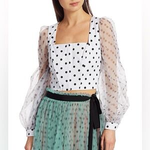 NWT💕 STAUD Rose Polka Dot Puff-Sleeve Organza Bustier Top Size 0